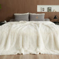 Pawque Luxury Faux Fur Sherpa Fleece Throw Blanket 90x90 inches, Cream