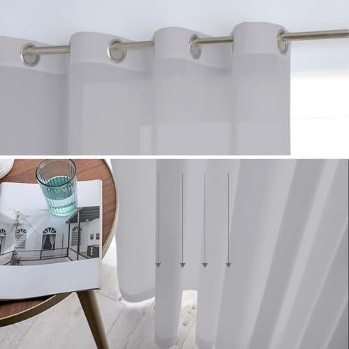 Solid Color Sheer Curtains for Living Room 63 inch Length 2 Panels