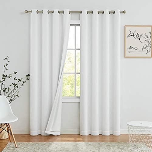 Cream White Full Blackout Grommet Curtain for Bedroom with Liner