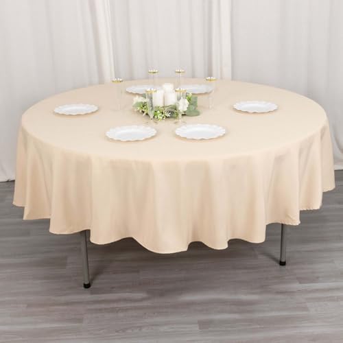 Efavormart 90" Seamless Premium Beige Linens Polyester Round
