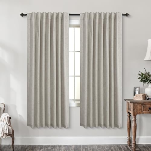 Taupe Back Tab Linen Blackout Curtains for Living Room 52x63 Inches