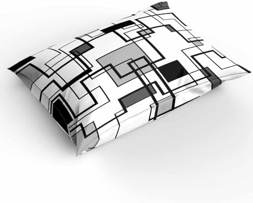 Duvet Cover Set Queen, Modern Abstract Square Stripes 3 Piece Bedding