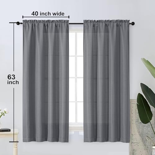 OWENIE Bob Dark Grey Curtains 63 Inch Length 2 Panels Set for Living