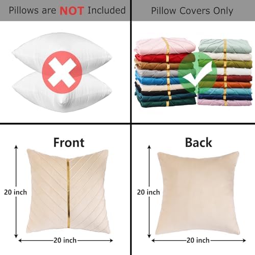 Velvet Throw Pillow Covers 20x20 inch Pack of 2 Gold Decor Cream