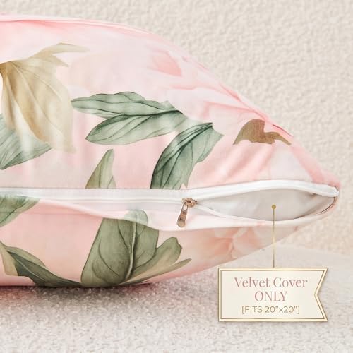 Pink Peony Velvet Pillow Covers 20x20 Set of 2, Shabby Chic