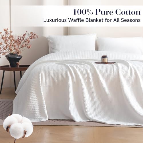 Simple&Opulence 100% Cotton Waffle Weave Blanket, King Size 104"×90"