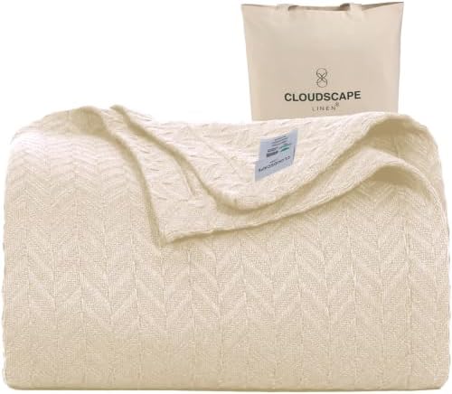 CSL Cotton Herringbone Throw Blanket, Cooling Summer Blanket