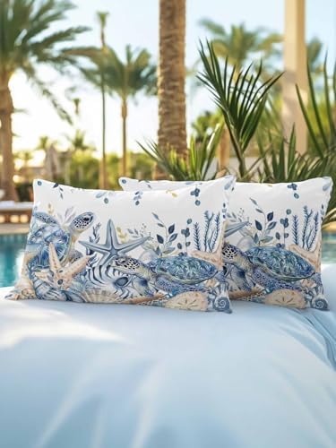 Outdoor Pillows Waterproof, Blue Turtle Coastal Bedding Throw Pillows