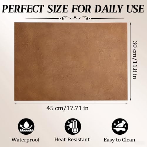 Faux Leather Placemats for Dining Table Set of 6, Edge-Sealed PU