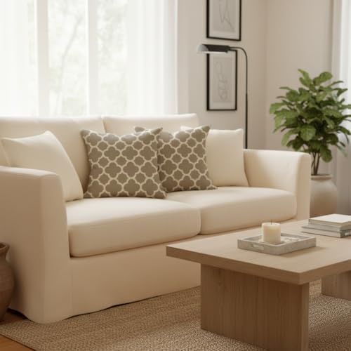 PANDICORN 18x18 Outdoor Throw Pillow Covers Set of 2 Quatrefoil, Taupe