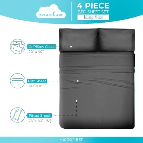 DREAMCARE Twin XL Sheets - Twin XL - Extra Deep - Dark Gray