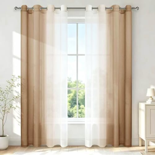 Semi Sheer Curtains 84 inches Long for Living Room Ombre Taupe