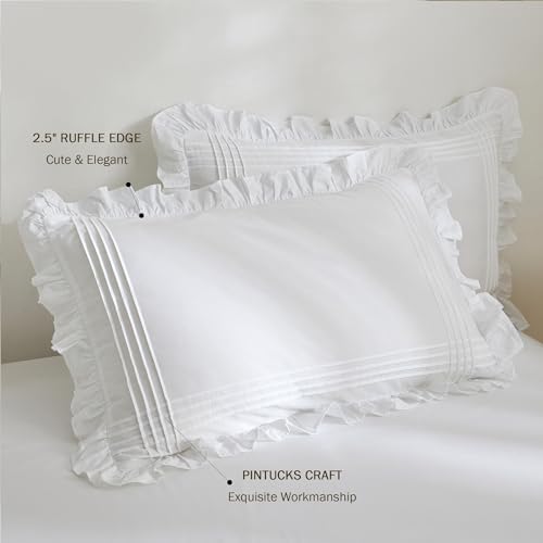 White Ruffle Duvet Cover King Size 3 Pieces, 100% Cotton Bedding