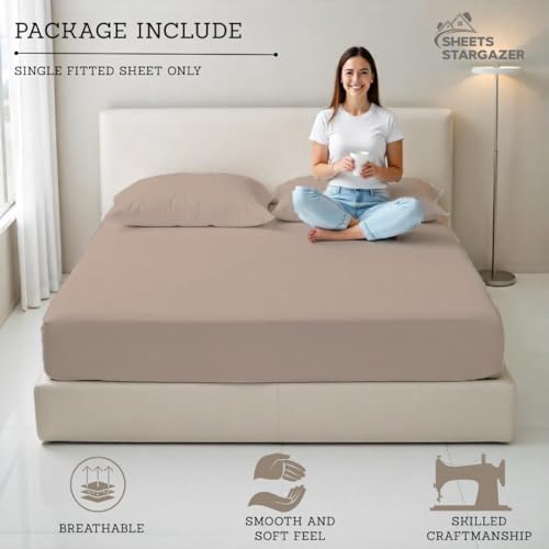 Egyptian Cotton Twin XL Size Fitted Sheet Taupe, 800 Thread Count