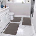 Set of 3 Bath Mats Low Pile Bathroom Rugs, 17"x24"+20"x32"+20"x24"U