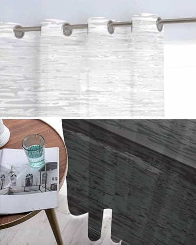 Black Grey Sheer Curtains 63 Inch Length Grommet Semi Sheer Drapes for