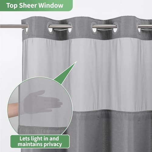 eachope No Hook Slub Textured Shower Curtain with Snap in