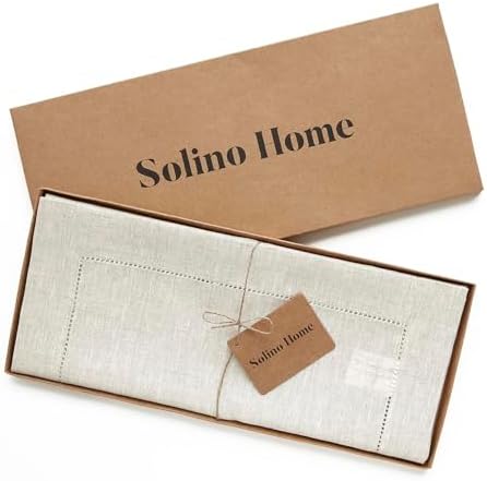 Solino Home 100% Linen Table Runner Natural, Classic Hemstitch