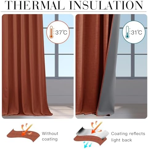 RYB HOME 100% Blackout Linen Textured Curtains 96 Inch for Dining Room