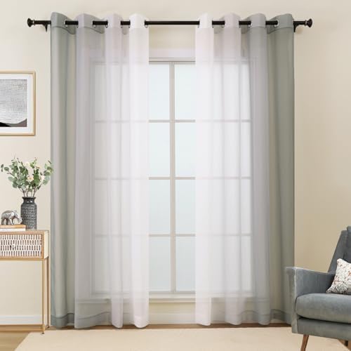 L.Z.E Grey Ombre Sheer Curtains 63 Inch Length for Living Room