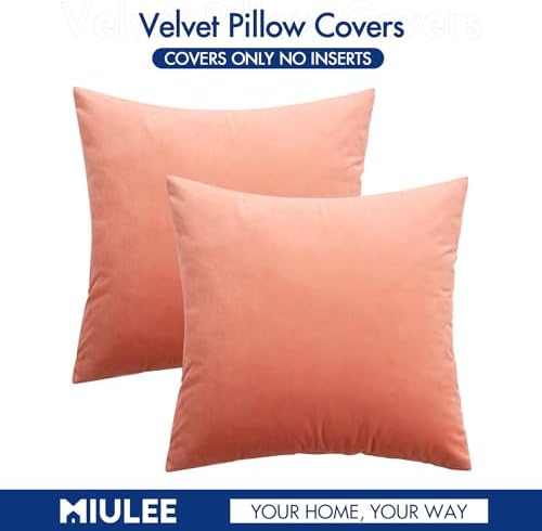 MIULEE Velvet Throw Pillow Covers 18x18 Inch Pack of 2 Coral Red