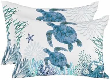 Throw Pillows 12x20 Set of 2, Ocean Blue Turtles Waterproof Outdoor