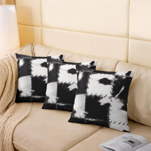 (Not Real) Cow Fur Throw Pillow Covers 24x24 Set of 2, Patchwork