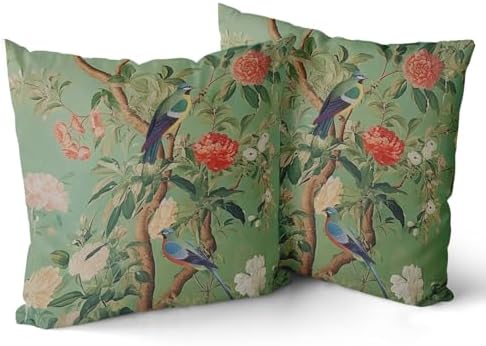 Sweetshow Green Chinoiserie Pillow Cover 22x22 Inch Vintage Bird