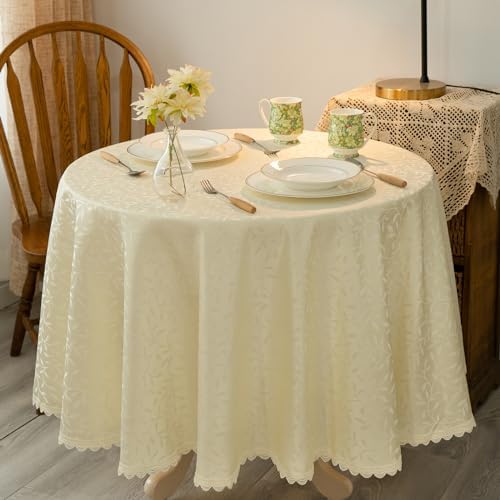 GLORY SEASON Textured Tablecloth Waterproof Spillproof Lace Trim Round