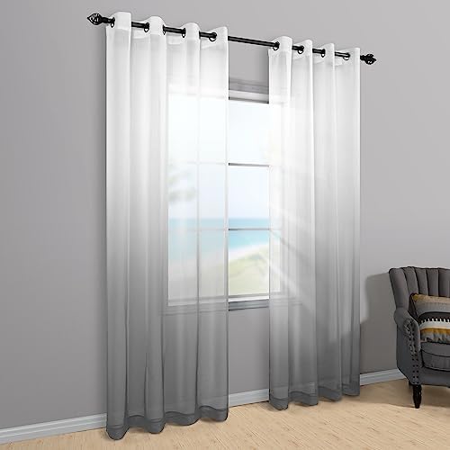 KOUFALL White Gray Curtains for Bedroom Ombre Pattern Design Modern