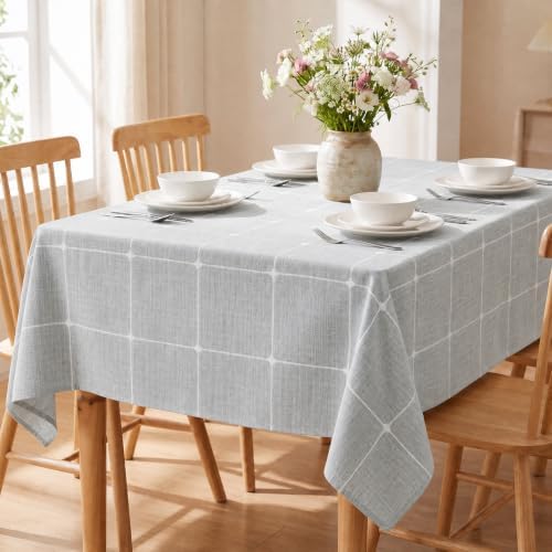 Horaldaily Farmhouse Plaid Tablecloth, Light Gray, 60×120 Inch
