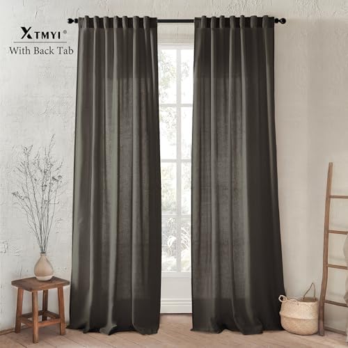 XTMYI Chocolate Brown Curtains 96 Inches Long 2 Panel Set,Sheer Linen