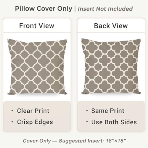 PANDICORN 18x18 Outdoor Throw Pillow Covers Set of 2 Quatrefoil, Taupe