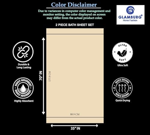 GLAMBURG 100% Cotton Oversized 2 Pack Bath Sheets 35x70, Ultra Soft