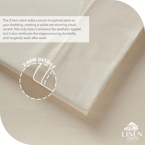 Linen Home 4 Piece Twin Size 100% Cotton Percale Sheet Set, Ivory