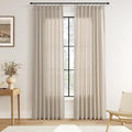 Oatmeal Beige Pinch Pleated Linen Curtains 84 Inch Length 2 Panels Set