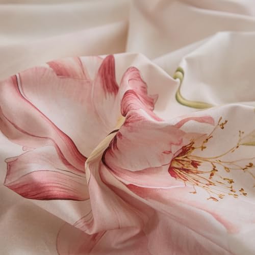 100% Cotton Duvet Cover Queen Size – Elegant Blush Lily Pink Floral