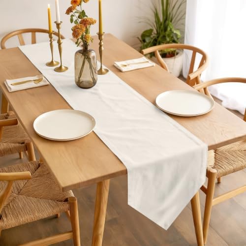 Beige Table Runner 108 inches Long Cream Solid Color Background