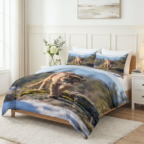 King Duvet Cover Set Soft Microfiber Animals Lion