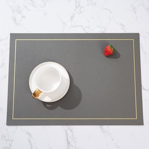 2PC Dining Room Placemats Rectangle, 11.82 x 16.93 Inches Leather Dark