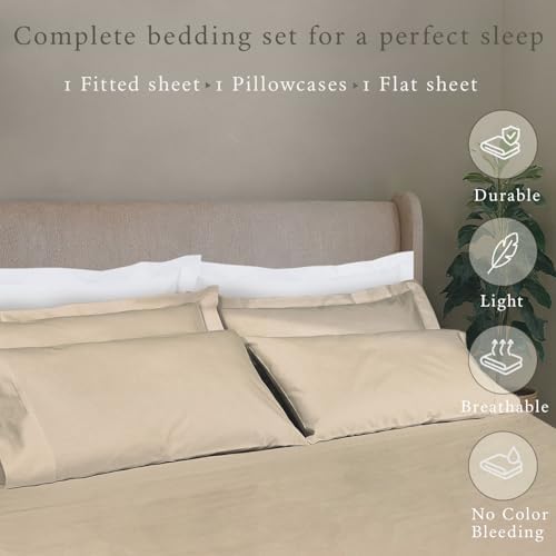 Threadmill 500 Thread Count Cotton Twin Sheet Set, Sateen, Beige