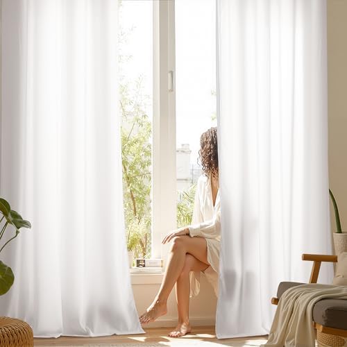 NICETOWN White Privacy Sheer Curtains 96 inches Long for Living Room