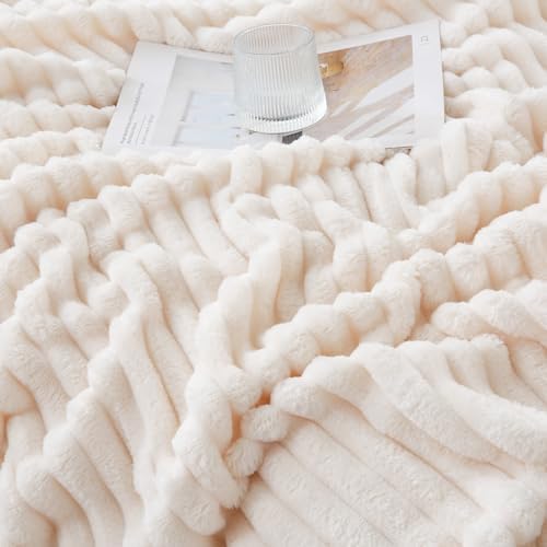 Cream White Throw Blanket for Couch Sofa 50x70 inches Striped Design