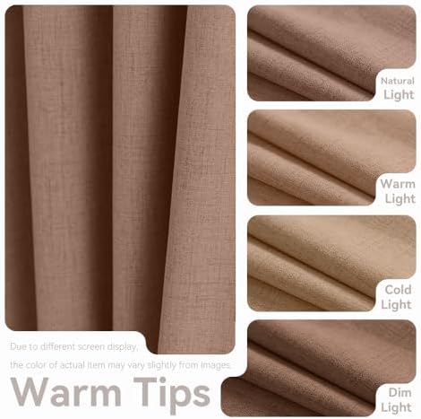 PFAS Free Mocha Linen Curtains 96 inch Length 2 Panels Set 100%