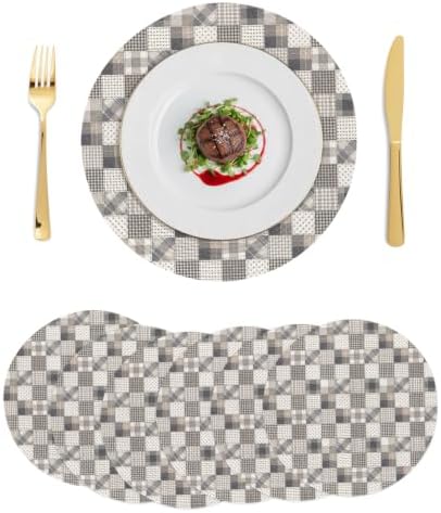 Patchwork 15 Inch Round Placemats Set of 6, Vintage Gray Minimalist