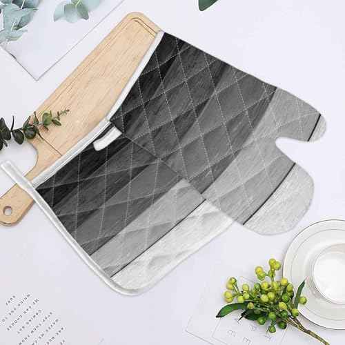 Oven Mitts and Pot Holder Set for Kitchen, Wooden Stripes Minimalist