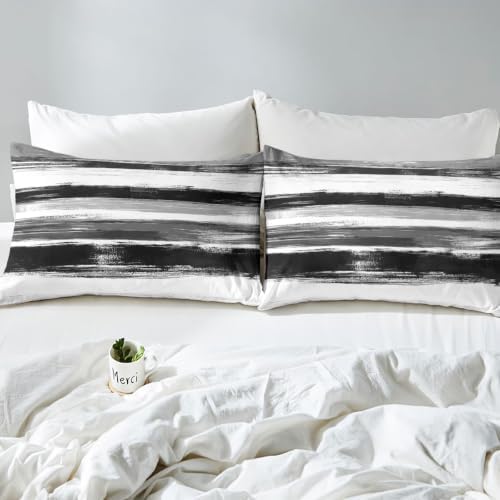 Erosebridal Black Grey White King Size Duvet Cover, Ombre Modern