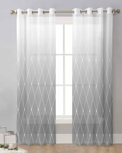 Gray Ombre Sheer Curtains 63 Inch Length Grommet Semi Sheer Drapes for