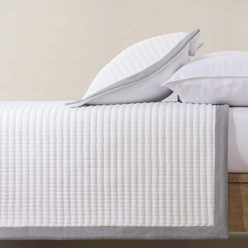 Bonlino White Quilt Set King Size - Farmhouse Soft Striped Stitch