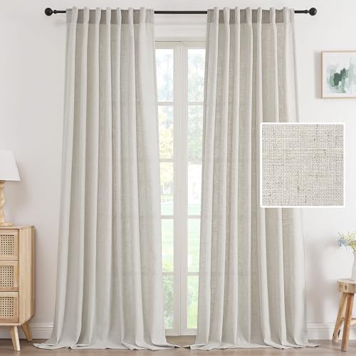 H.VERSAILTEX Light Filtering Linen Curtains 84 Inch for Bedroom, Pale